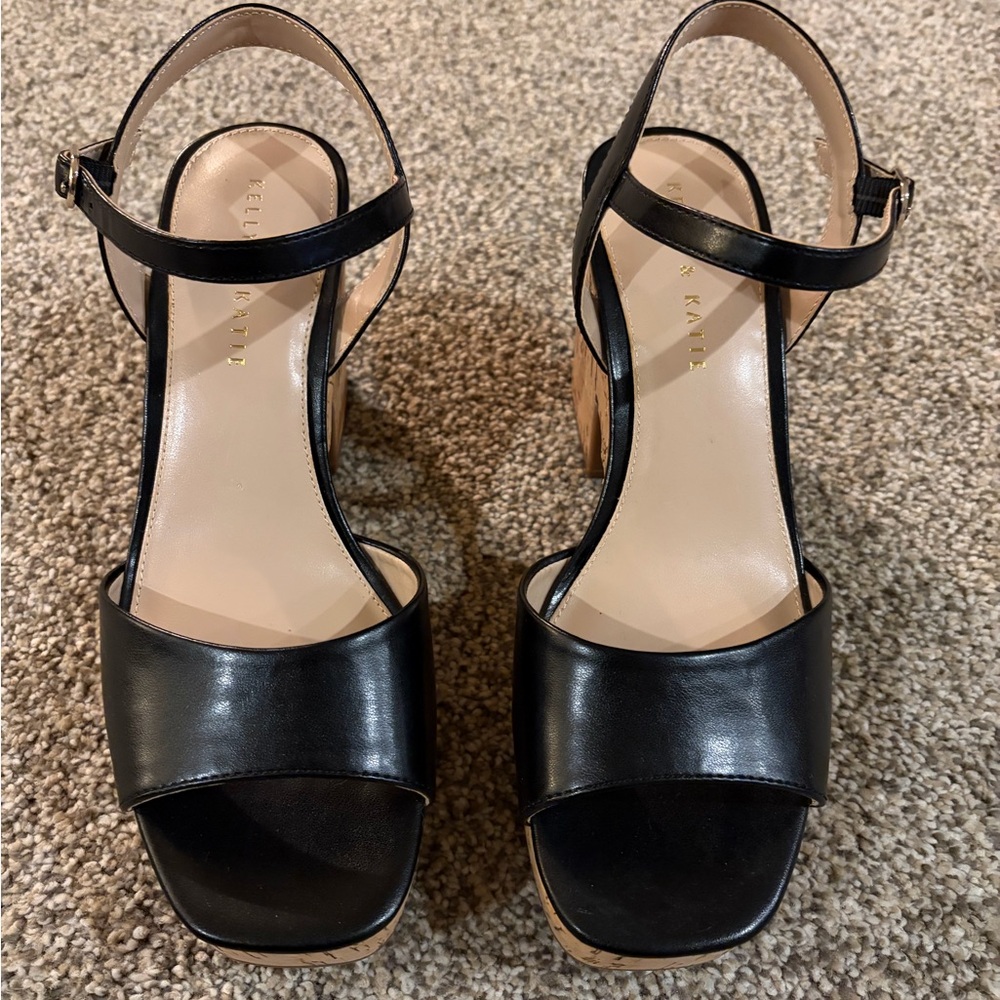 Kelly & Katie Black Open-Toe Wedge Heels